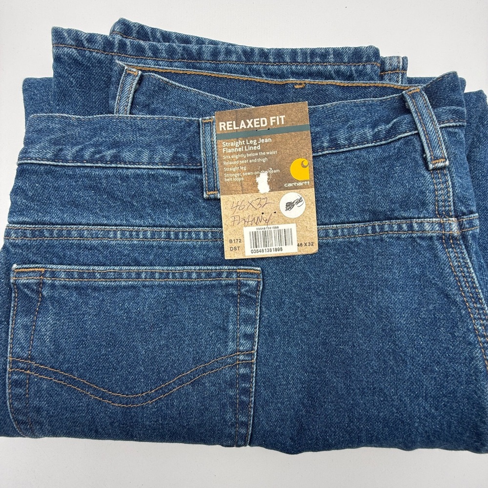 Carhartt B172 DST Relaxed Fit Straight Leg Flannel‎ Lined Jeans Mens 46x32 NWT